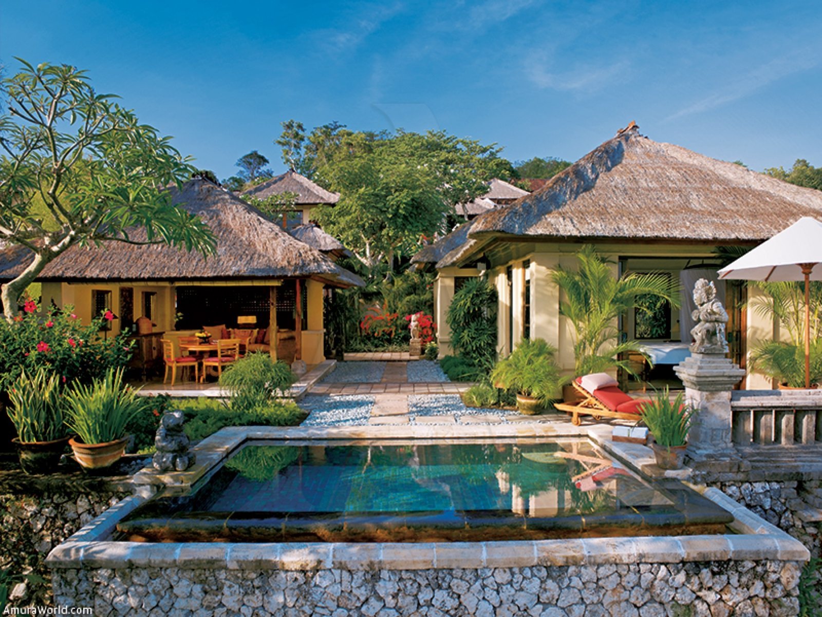 Thatched pool villa with private plunge pool at Four Seasons Jimbaran Bay