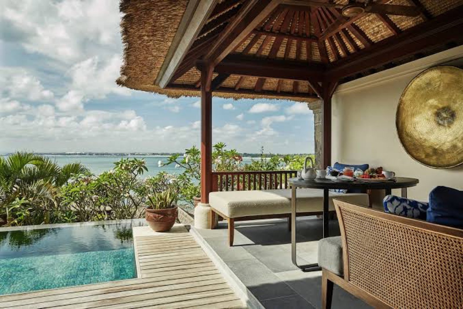Villa terrace and plunge pool overlooking Jimbaran Bay