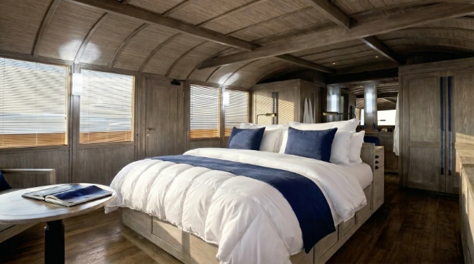 Owner's suite on Mahodaya, a private charter yacht in Indonesia