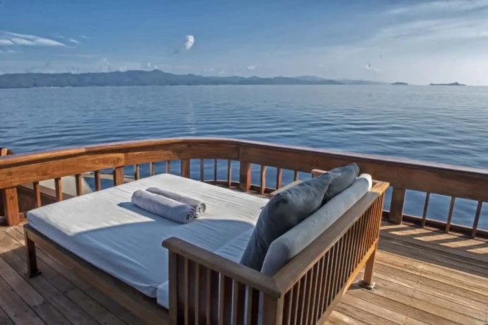 Sun deck on Mahodaya, a private charter yacht in Indonesia