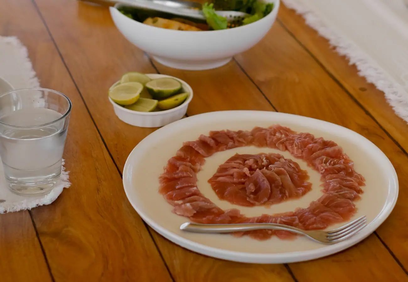 A plated meal served on Mutiara Laut